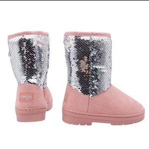NEW Girls Bebe pink blush and silver sequin Boots size 3 NWT